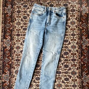 We The Free Blue Skinny Jeans High-Waisted Distressed